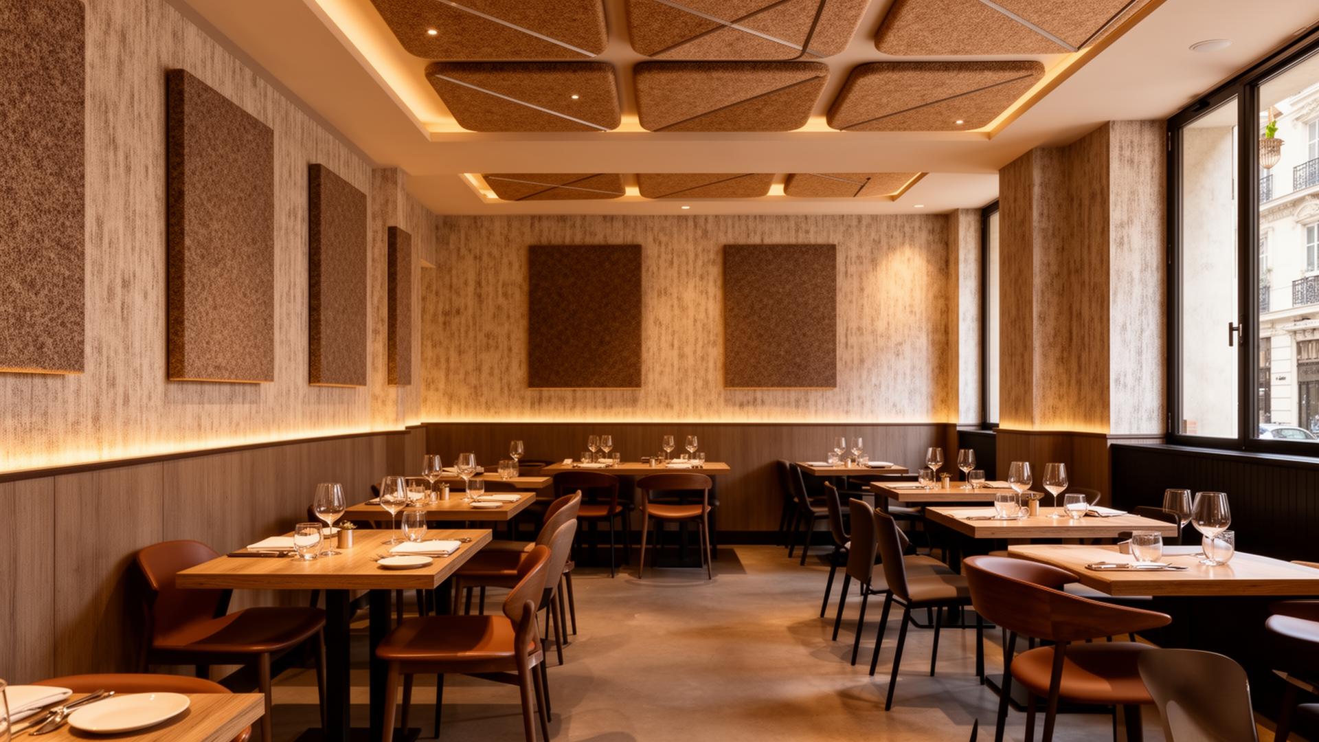 Restaurante hotel con paneles acústicos decorativos