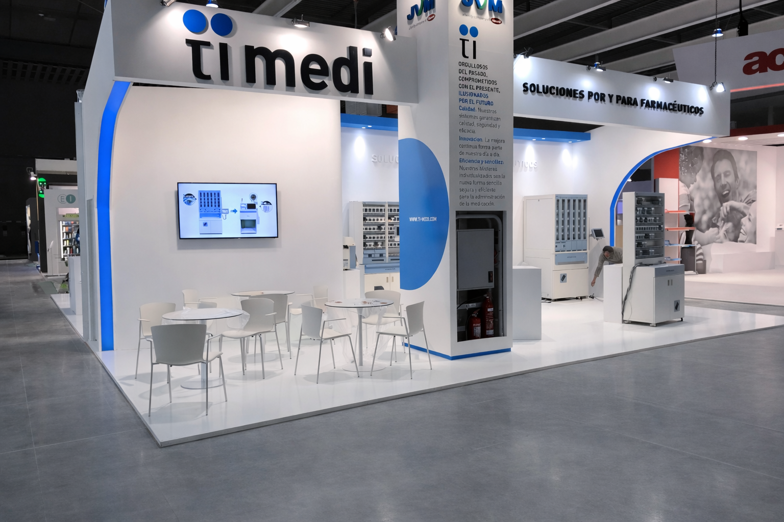 Stand de Timedi y JVM diseñado por Unical Graphic para feria farmacéutica